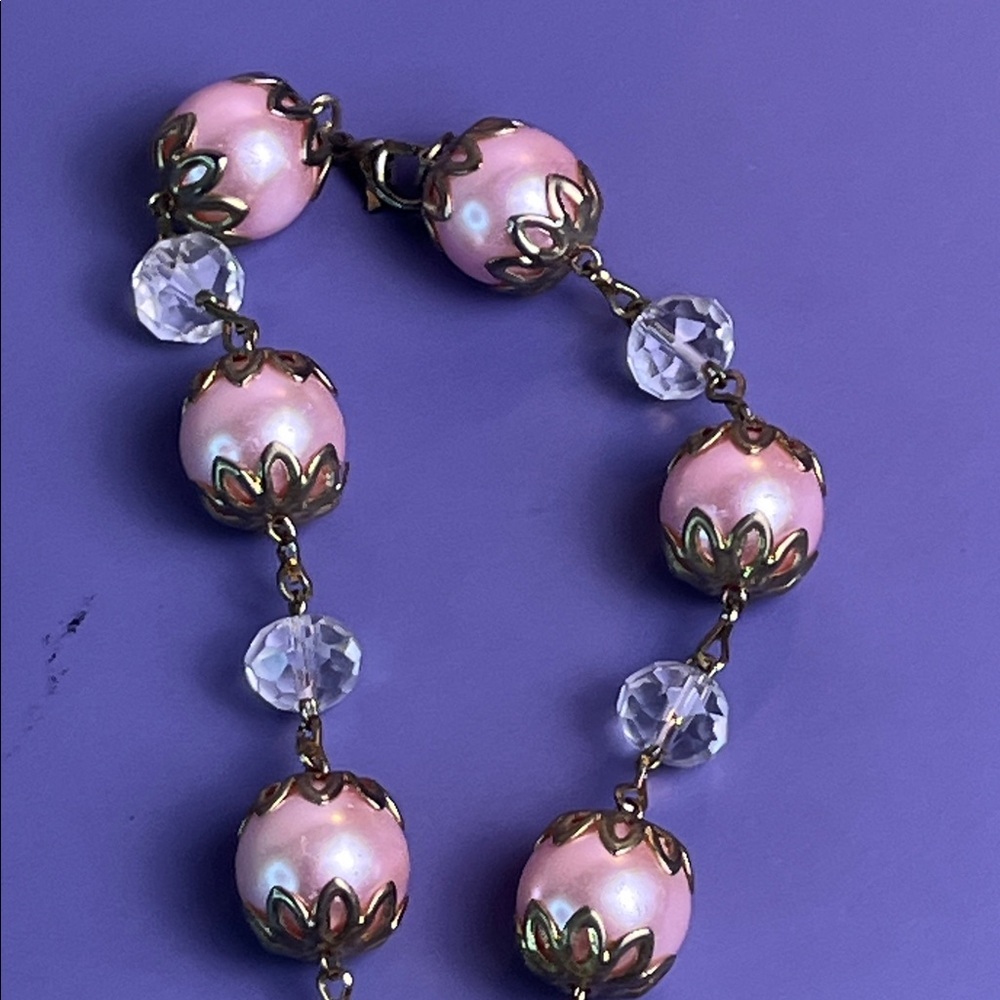 Elegant Pink and Gold Beaded Rosary Bracelet - Picture 6 of 8